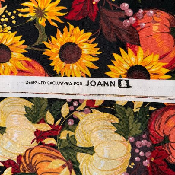 Bountiful Harvest Metallic Gold Sunflower Pumpkin Cotton Fabric - 1/2 Yard - Picture 6 of 6